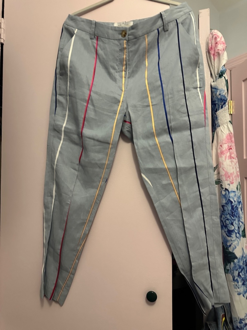 10 Crosby Derek Lam Light Blue Striped Trousers